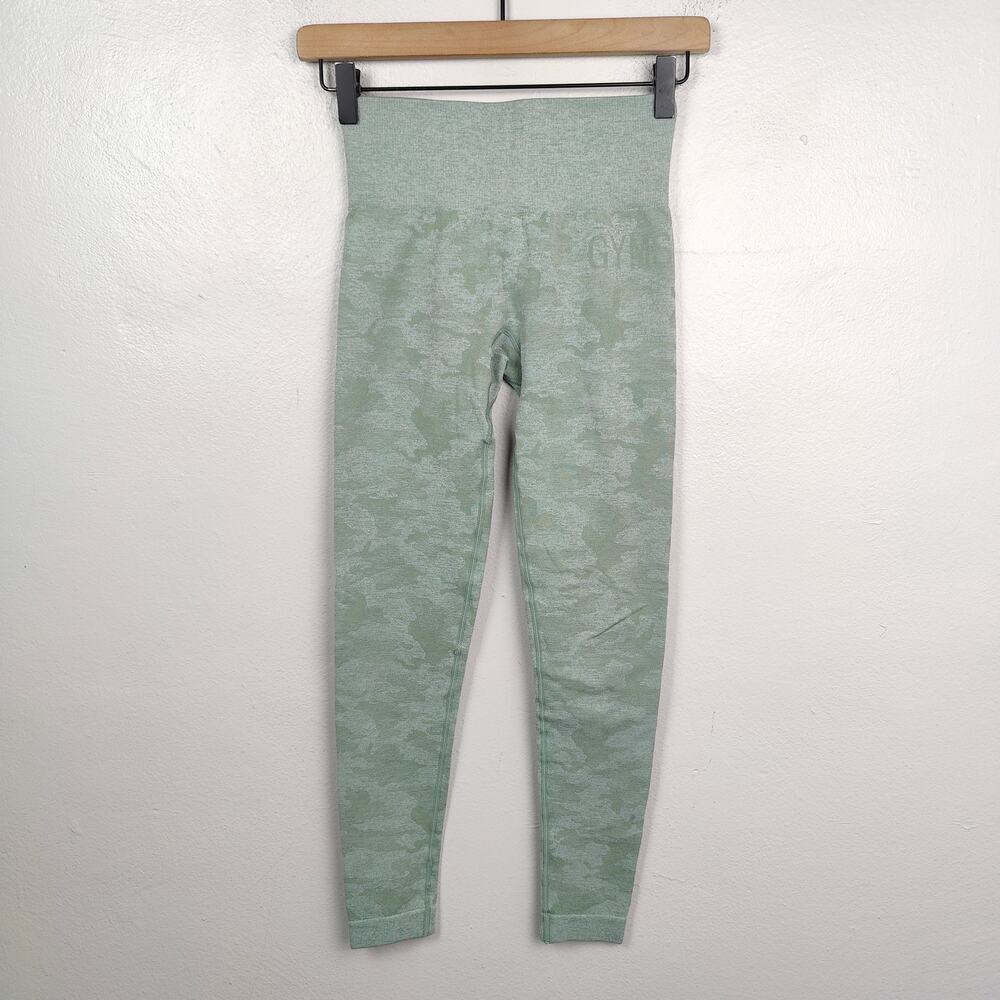 Gymshark‎ Camo Seamless Leggings Womens XS Green Glute Seam Compression Gym Yoga